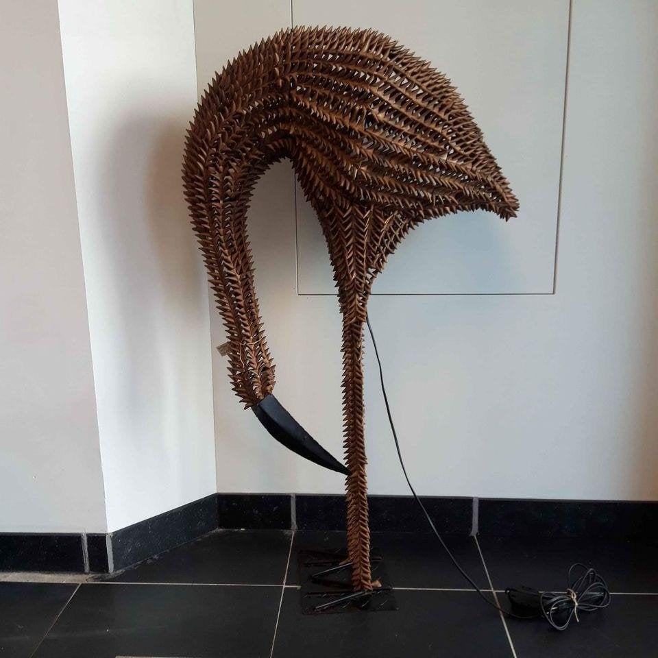 Vintage MCM designlamp bamboe rotan vogel USA 1960, Ophalen