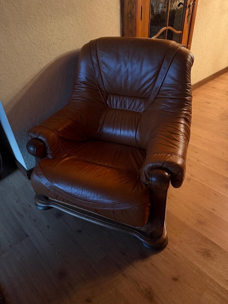 Rustieke Lederen zetel (verkocht), Huis en Inrichting, Ophalen, Rustiek, Driepersoons, Zo goed als nieuw