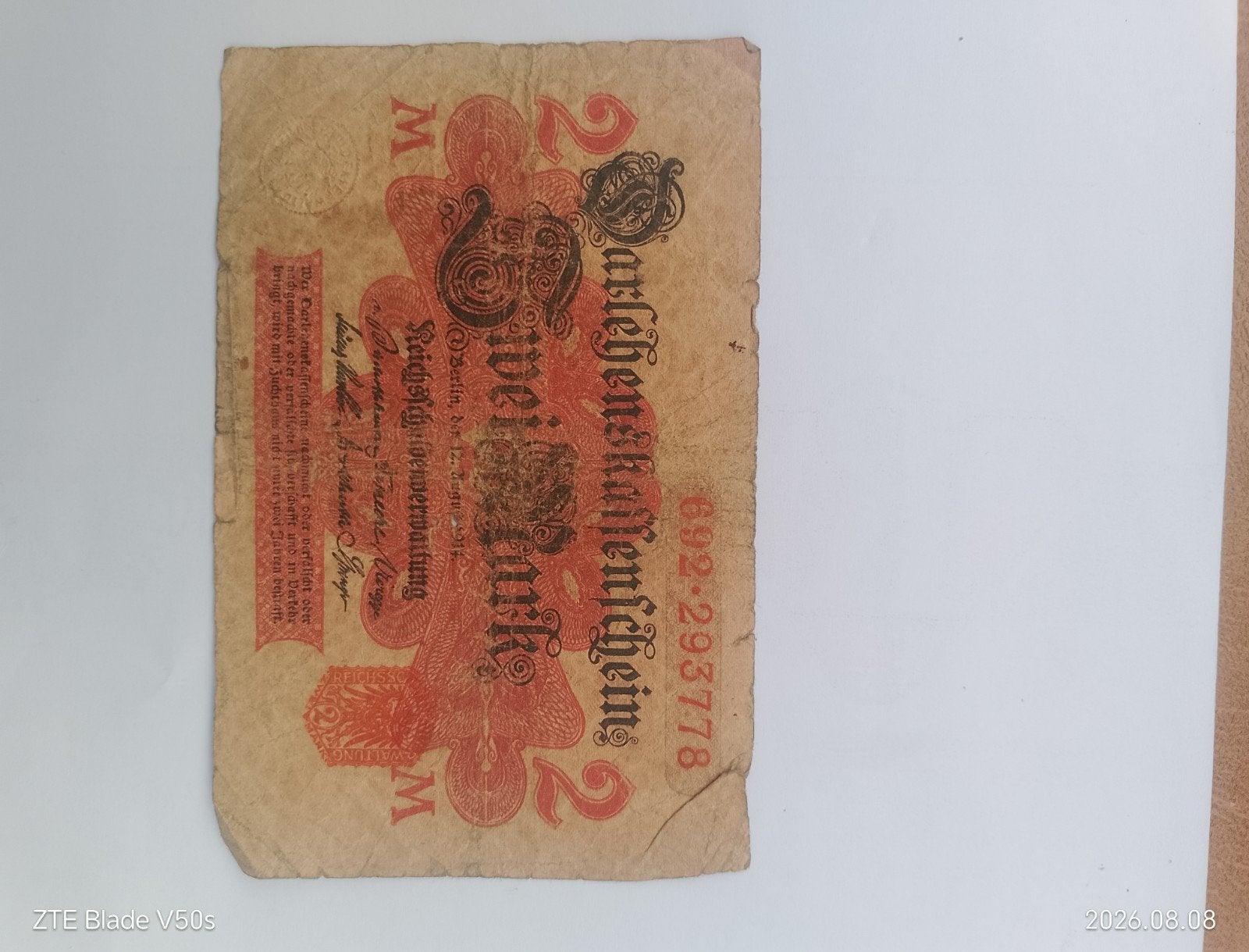 Billet allemand « 2 Mark » Darlehenskassenschein, Enlèvement ou Envoi