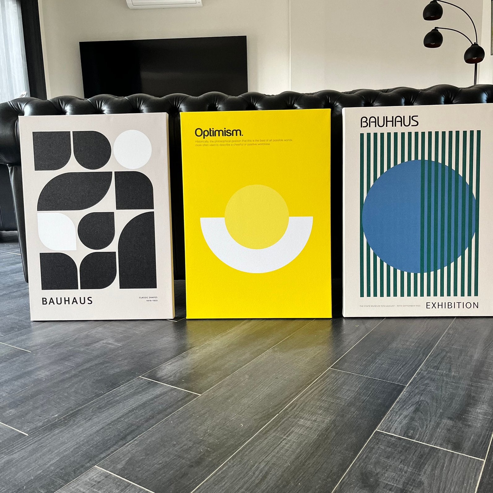 Prachtige 3-delige Design Bauhaus Exhibition Canvas, Antiek en Kunst, Meerkleurig, Textiel, Ophalen of Verzenden, Set