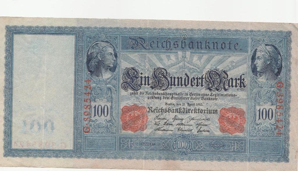 1910 Duitse bankbiljet van 100 Mark, Ophalen of Verzenden, Duitsland