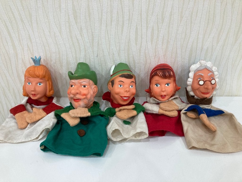 zolderopruiming: 5 oude poppenkastpoppen jaren 60, Ophalen of Verzenden, Gebruikt, Overige typen