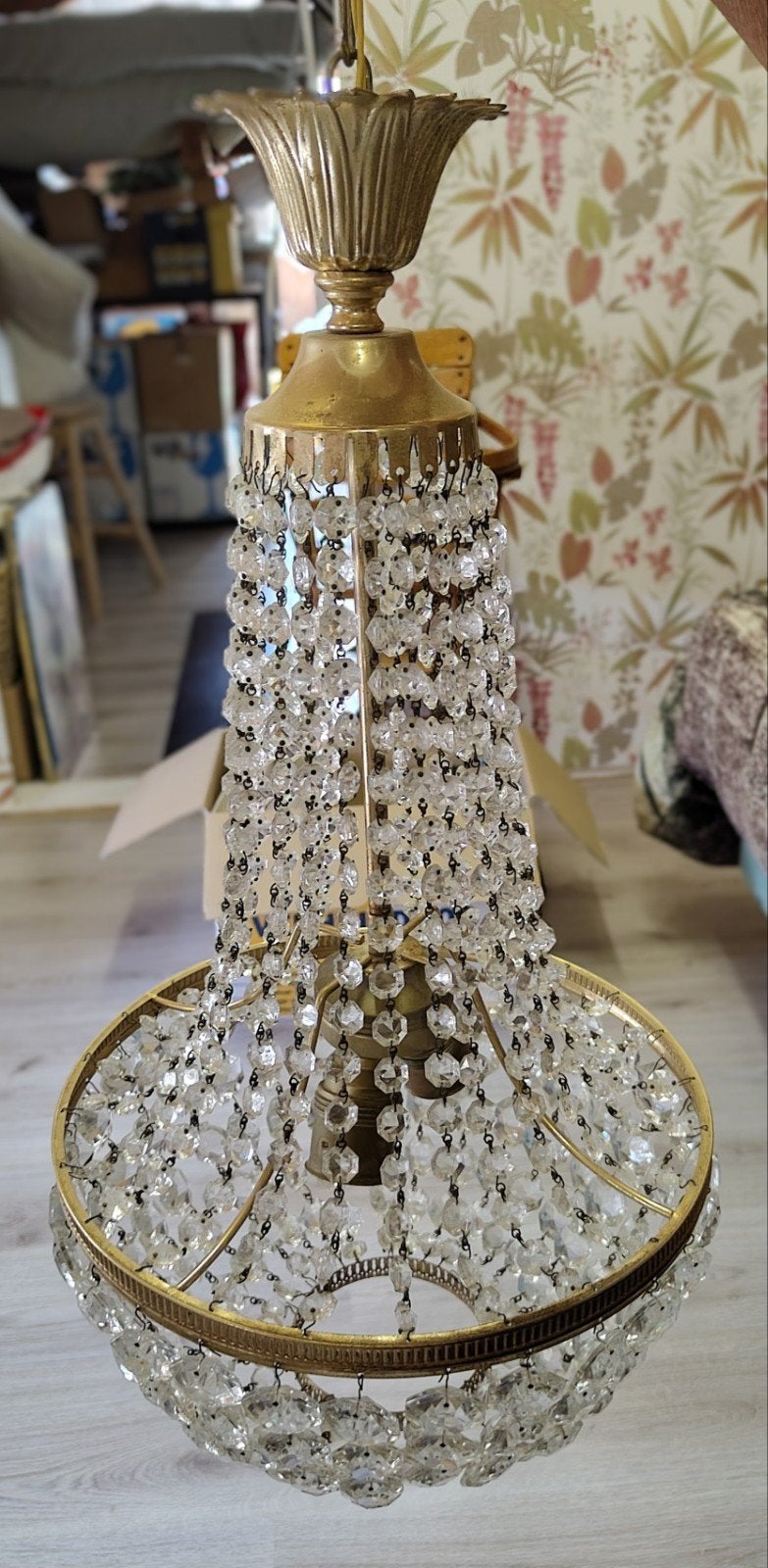 Franse Empire Stijl Kroonluchter - Sac à Perles, Ophalen, Kroonluchter