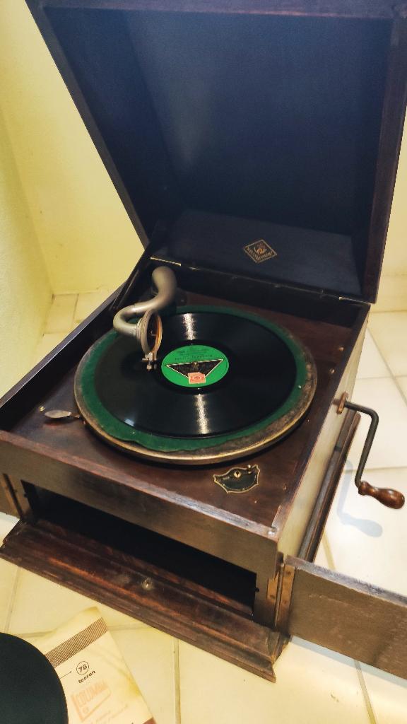 vintage grammofoon met 4 autenthieke platen, Ophalen, Gebruikt, Overige formaten, Overige typen