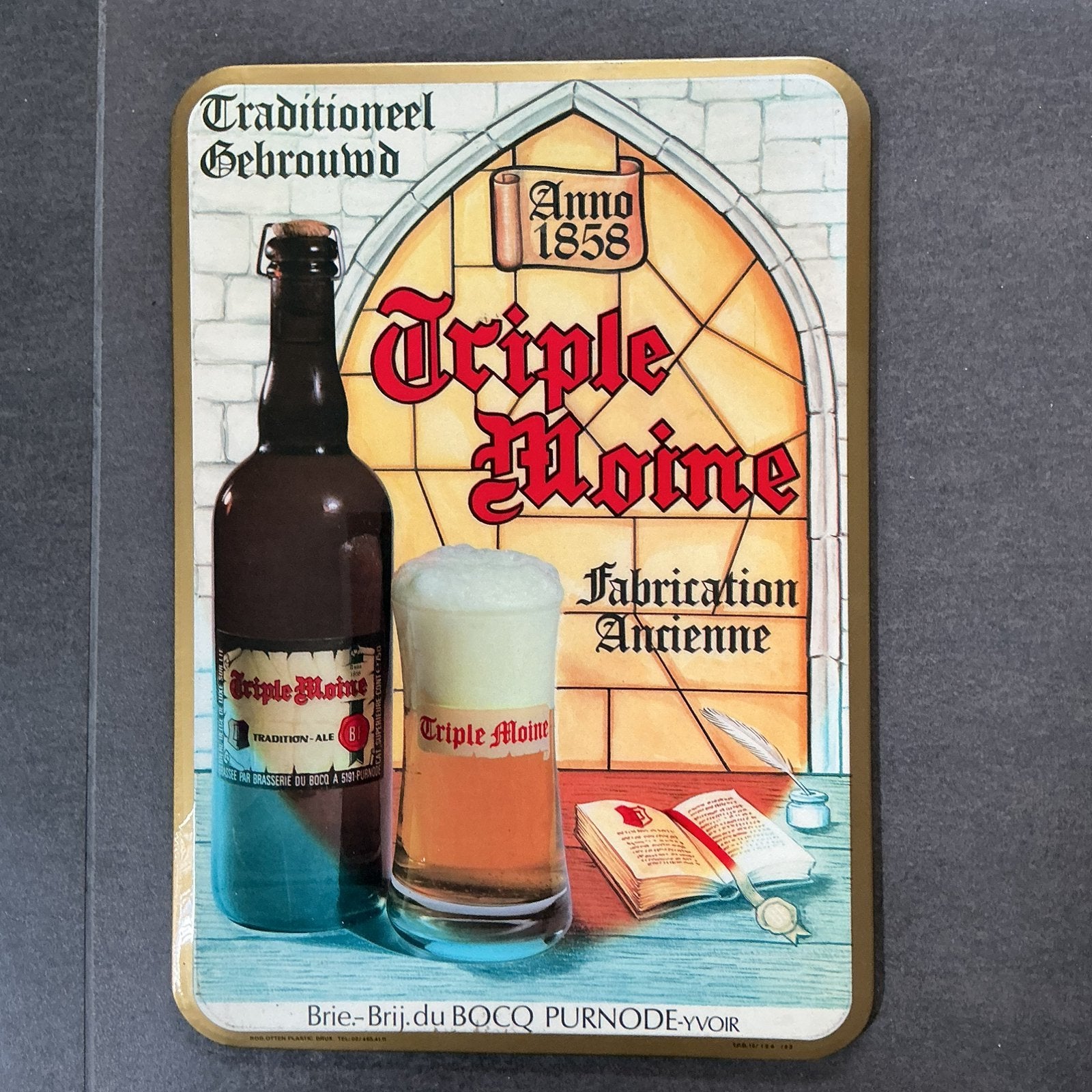 Vintage Triple Moine Bier - Brouwerij du Bocq, Verzamelen, Ophalen of Verzenden, Zo goed als nieuw