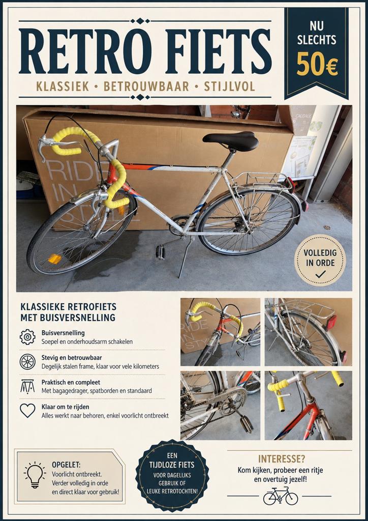 Retrofiets met buisversnelling – volledig rijklaar –, Enlèvement