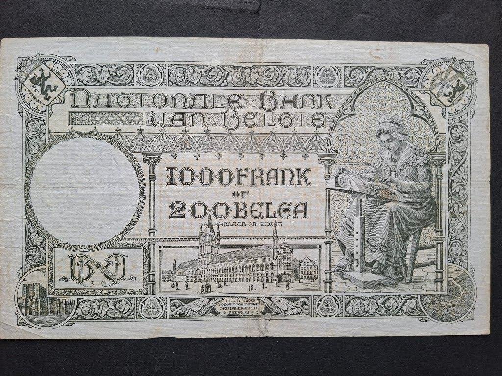 1 bankbiljet 1000 frank/200 Belga - 25.10.38, Postzegels en Munten, Ophalen of Verzenden, Los biljet