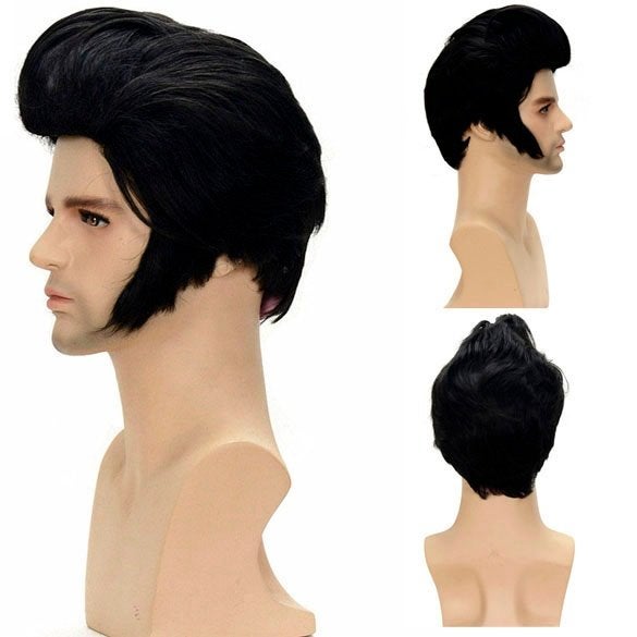Elvis pruik zwart haar met kuif en bakkebaarden, Handtassen en Accessoires, Ophalen of Verzenden, Nieuw