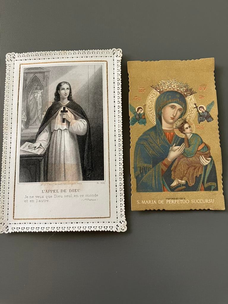 Lot 2 oude religieuze prentjes 1918, 1943 🇧🇪, Verzamelen, Ophalen of Verzenden, Zo goed als nieuw