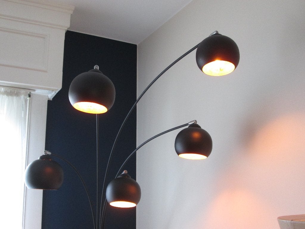 lampadaire noir avec 5 points lumineux intérieur or, Ophalen, Zo goed als nieuw, Metaal, 150 tot 200 cm