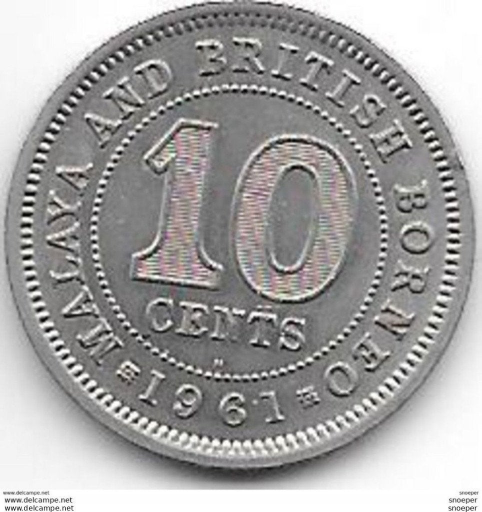 malaya britisch borneo 10 cents 1961 H km 2 XF+, Timbres & Monnaies, Monnaies | Asie, Envoi, Asie du Sud Est, Monnaie en vrac