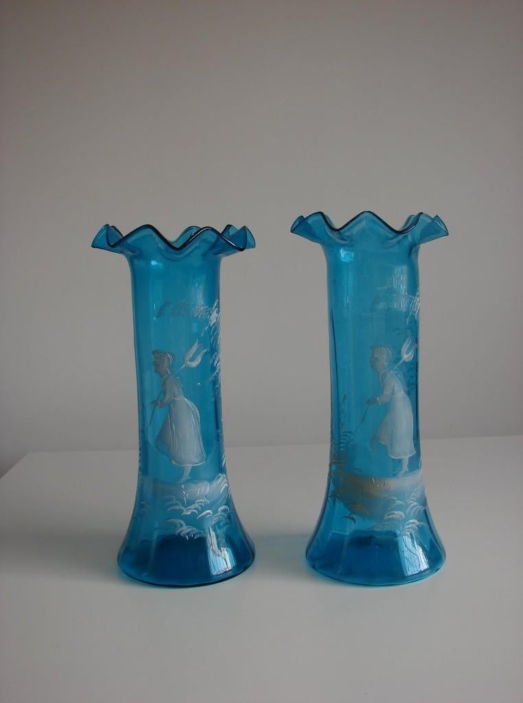 Paar antieke Mary Gregory vazen, Antiek en Kunst, Antiek | Vazen, Ophalen of Verzenden