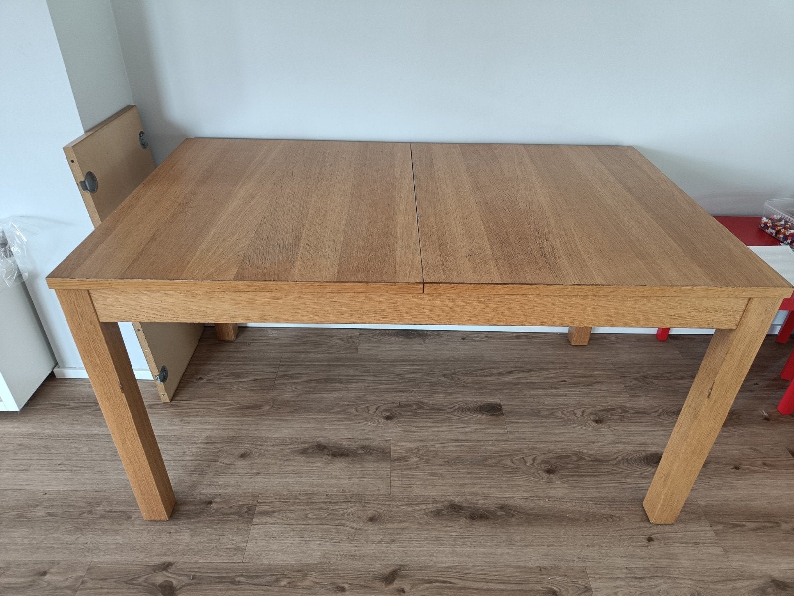 Uitschuifbare houten tafel, Huis en Inrichting, Tafels | Eettafels, Ophalen, Gebruikt, Vijf personen of meer, Rechthoekig