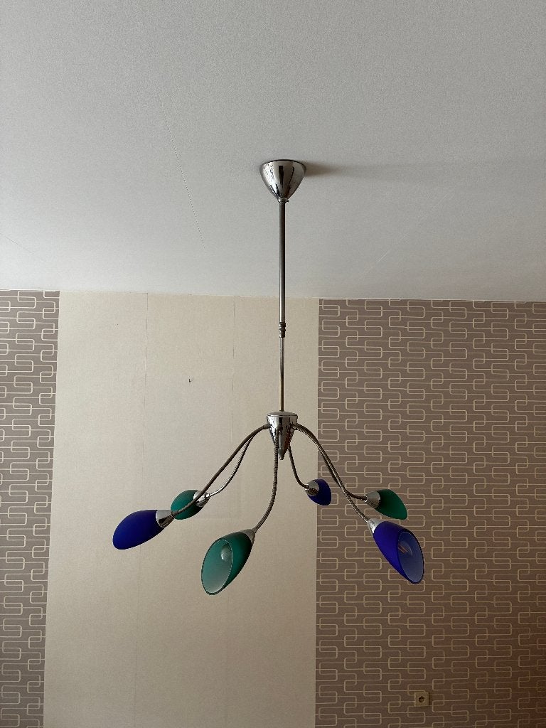 postmoderne kroonluchter van metaal en glas, Ophalen, Gebruikt, LED, Groen