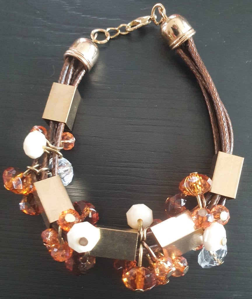 Bruin-oranje armband (20-21 cm), Handtassen en Accessoires, Ophalen of Verzenden, Nieuw, Bruin, Overige materialen