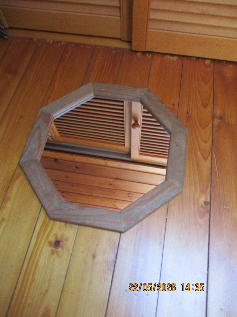 Vintage houten spiegel, Antiek en Kunst, Ophalen, Overige vormen, Minder dan 50 cm, Minder dan 100 cm