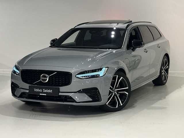 Volvo V90 T6 Recharge Ultra Dark + luchtvering/electr, Autos, Argent ou Gris, Achat, V90, Euro 6