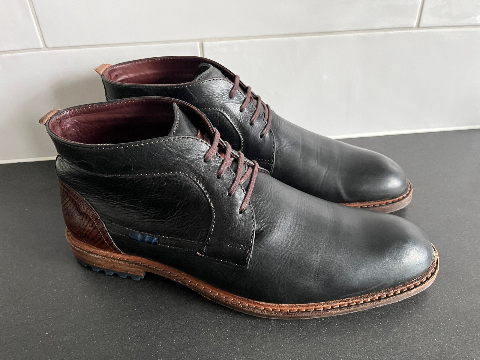 Floris van Bommel herenschoenen maat 9.5 / 43.5 H, Zwart, Boots, Ophalen of Verzenden, Zo goed als nieuw