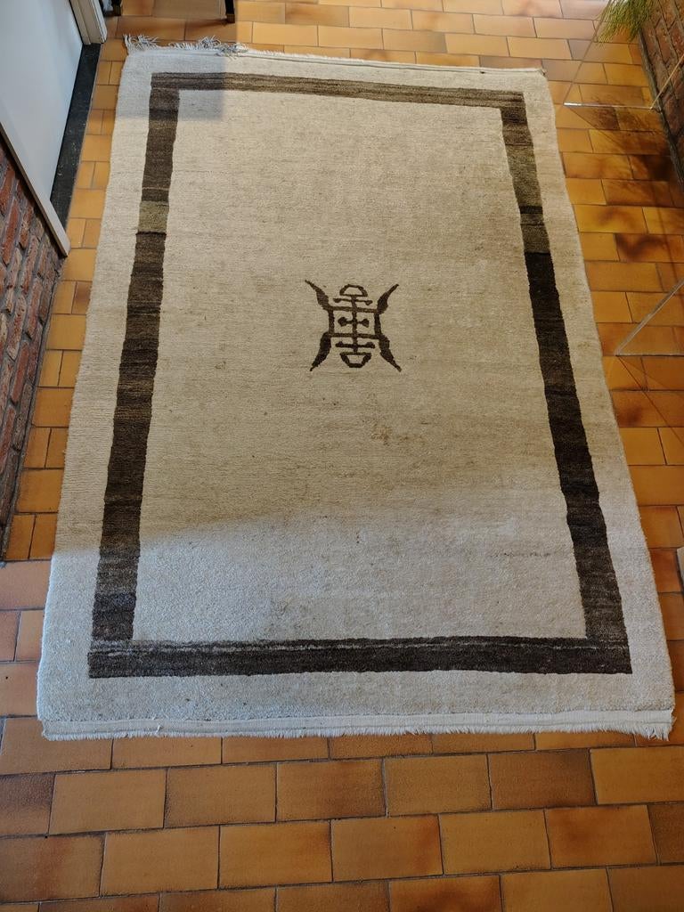 Vintage Hotan handgeknoopt tapijt uit Nepal, Ophalen, 100 tot 150 cm, 200 cm of meer, Bruin