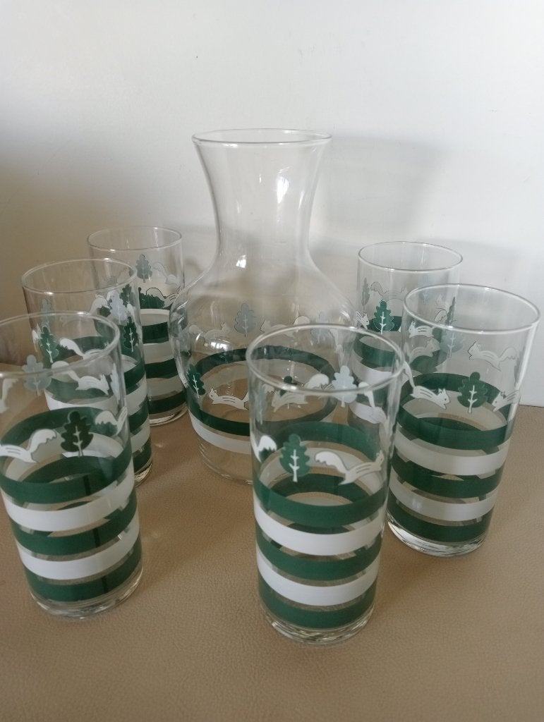 Ensemble vintage de carafe en verre avec verres Forest, Enlèvement ou Envoi, Neuf, Verre à soda