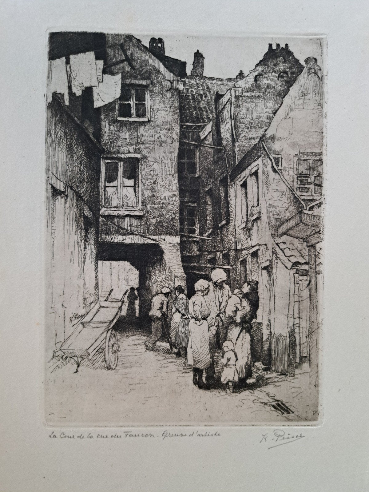 PEISER Kurt "La cour de la rue du Faucon" ets, Antiquités & Art, Art | Eaux-fortes & Gravures, Enlèvement ou Envoi, Eau-forte