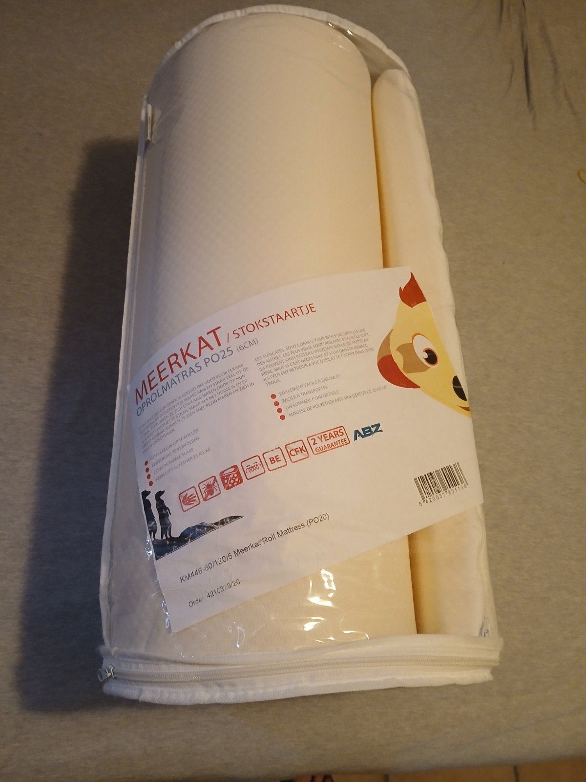 ABZ Meerkat/Stokstaartje Oprolmatras 60x120 cm, Ophalen, ABZ, Jongetje of Meisje, Wit