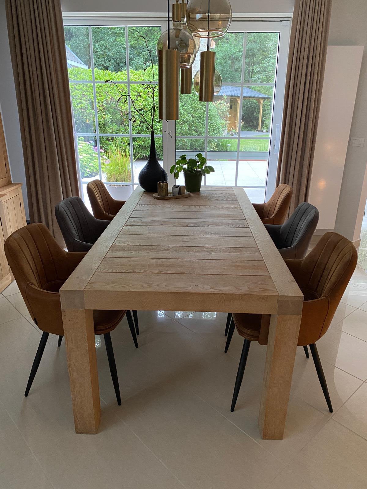 Ruwe eike tafel en 6 stoelen, Huis en Inrichting, Tafels | Eettafels, Ophalen, Zo goed als nieuw