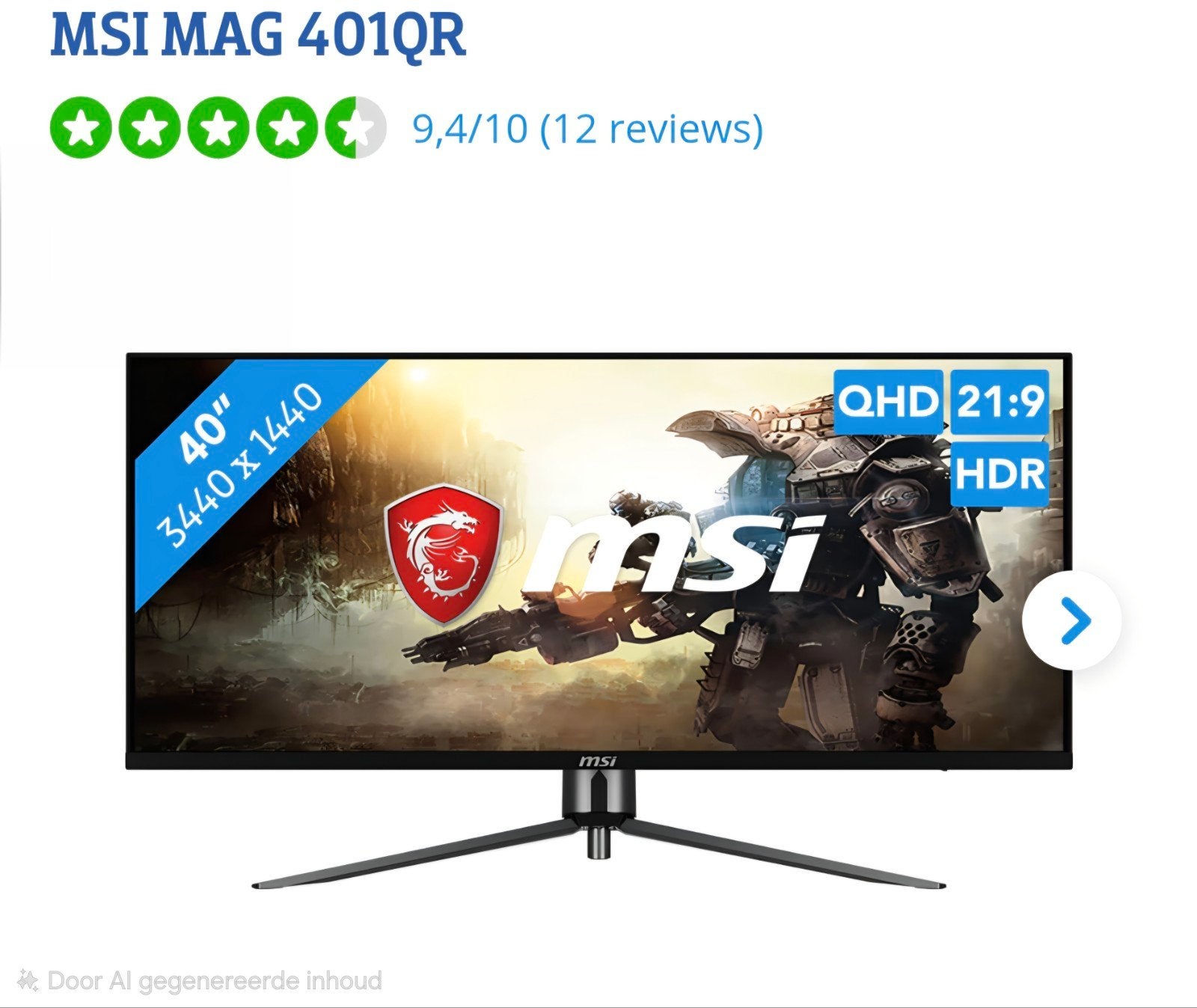 Msi mag uwqhd 401qr 40" scherm  3440x1440 nieuw, Computers en Software, Ophalen