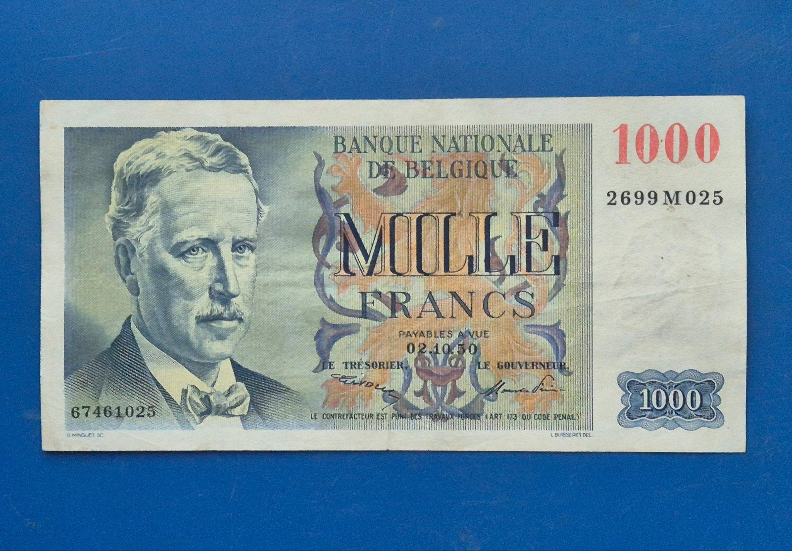 Belgiê. 1000 Francs  1950  Eeuwfeest, Postzegels en Munten, Bankbiljetten | België, Ophalen of Verzenden, Los biljet