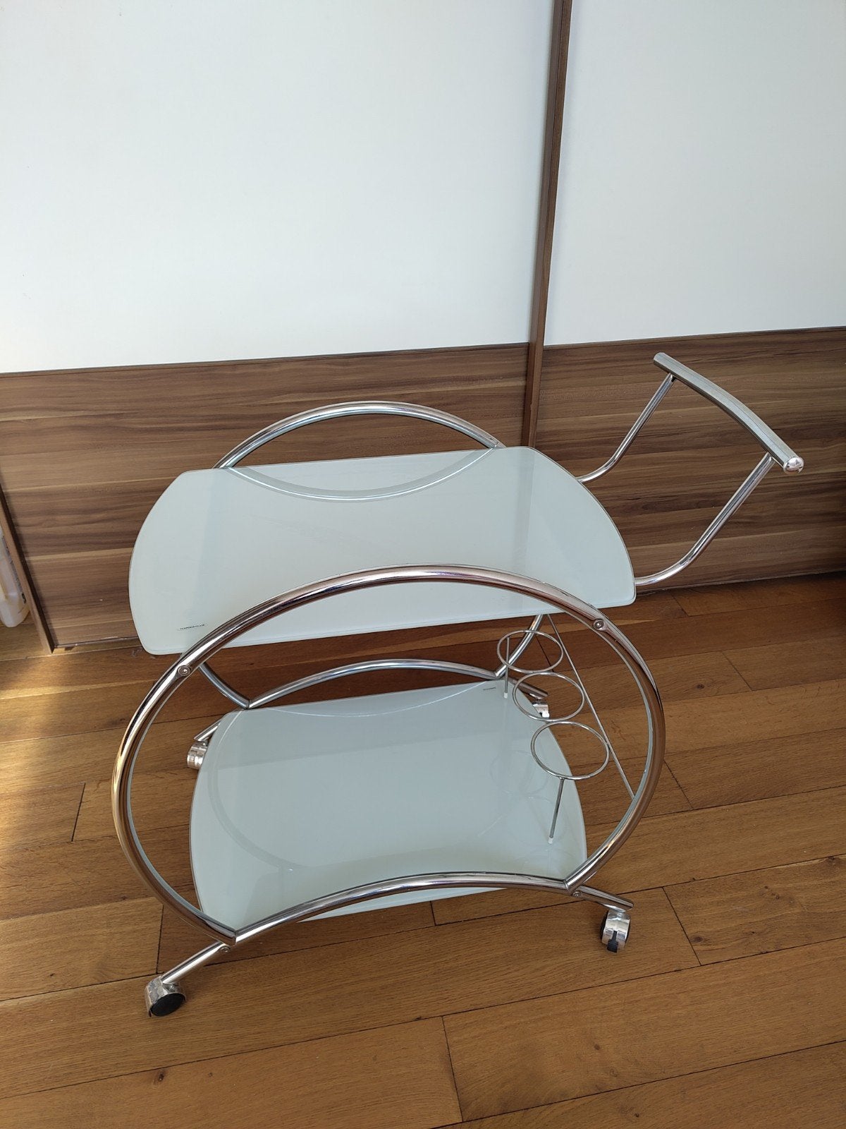 Desserte de bar roulante en verre trempé et métal chromé, Maison & Meubles, 25 à 50 cm, Art Deco, Vintage, Retro, Verre, 50 à 100 cm
