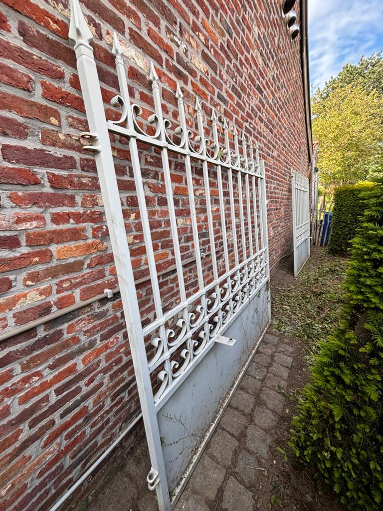 Zware smeedijzeren opritpoort/dubbele poort 3m68 op 1m93., Tuin en Terras, Ophalen, Gebruikt, IJzer