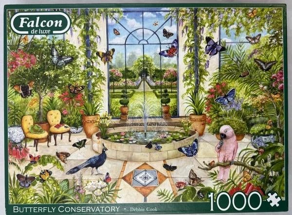 Falcon Luxe Butterfly Conservatory Puzzel 1000 Debbie Cook, Hobby en Vrije tijd, Denksport en Puzzels, Zo goed als nieuw, Legpuzzel