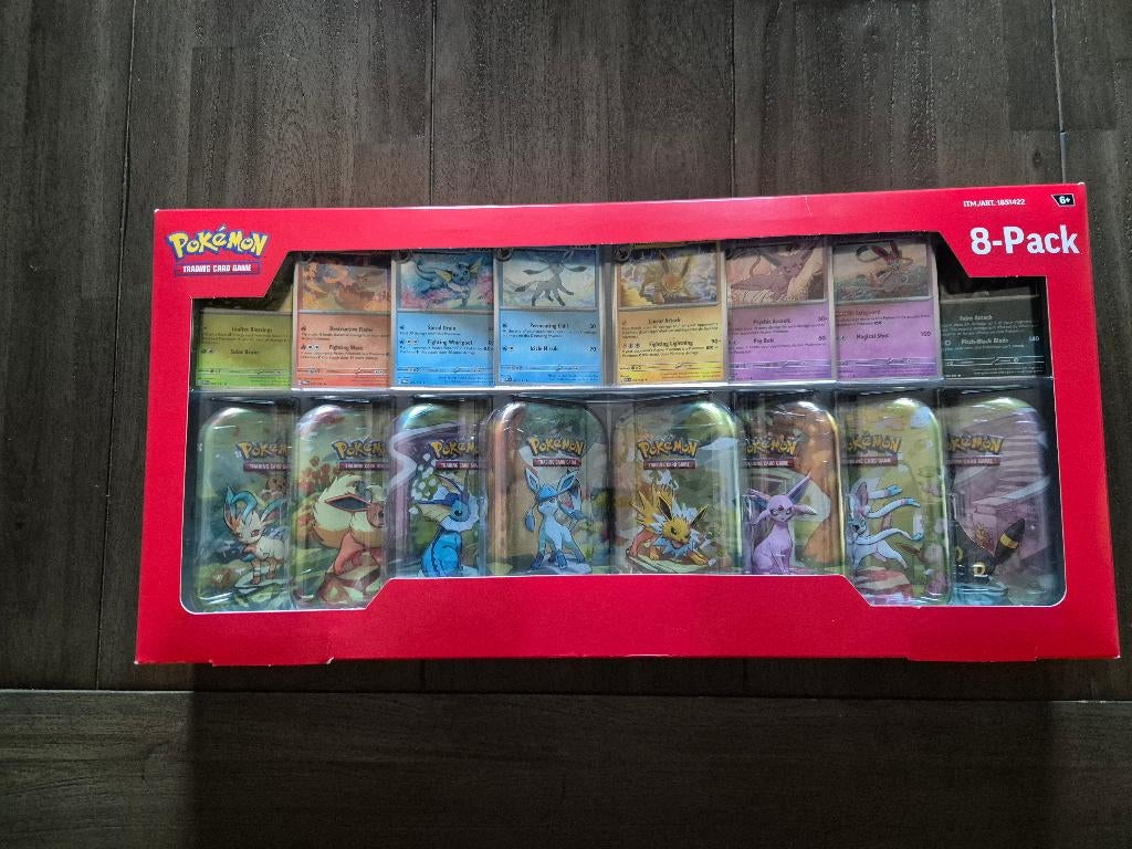 Prismatic Evolutions Eeveelutions mini tin 8pack., Ophalen of Verzenden, Zo goed als nieuw, Booster, Foil