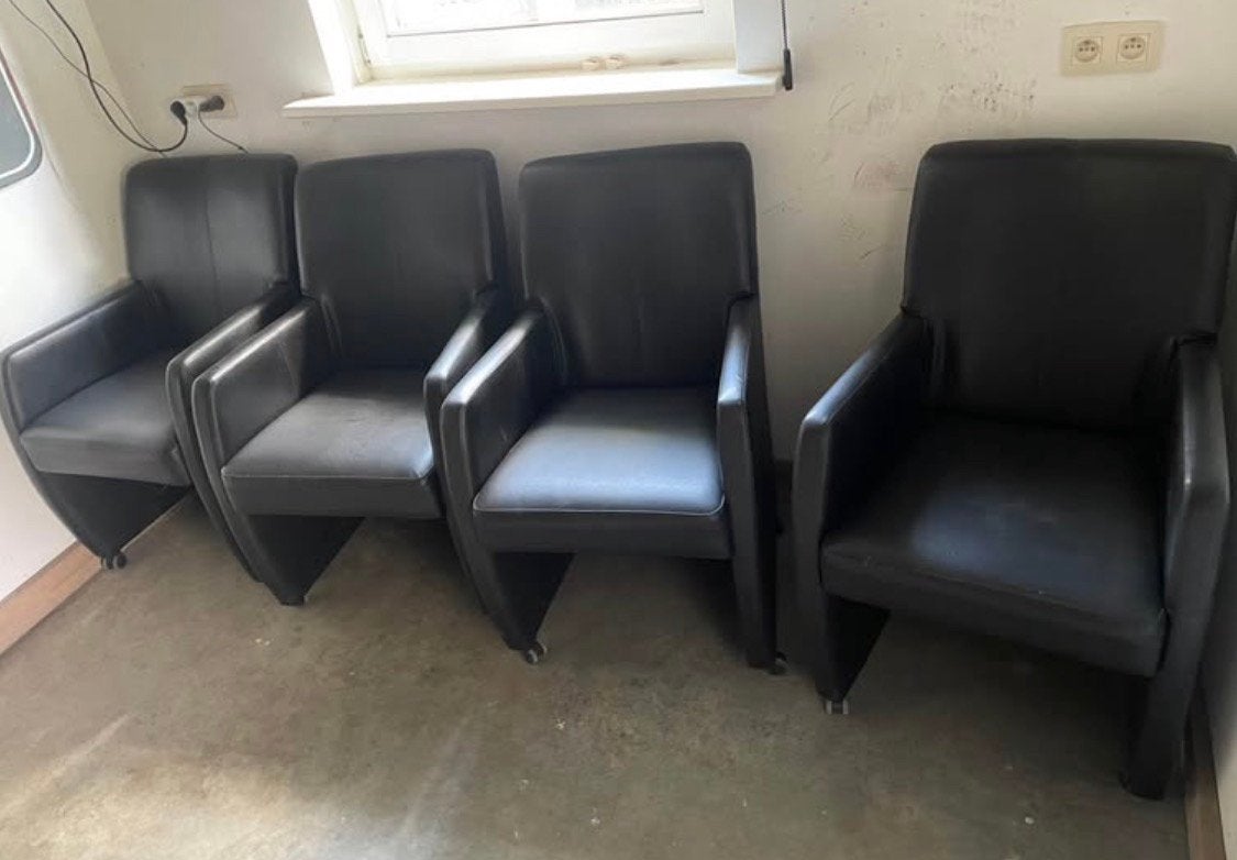 6 stoelen op wieltjes, Maison & Meubles, Chaises, Enlèvement, Cuir, Noir, Cinq, Six Chaises ou plus