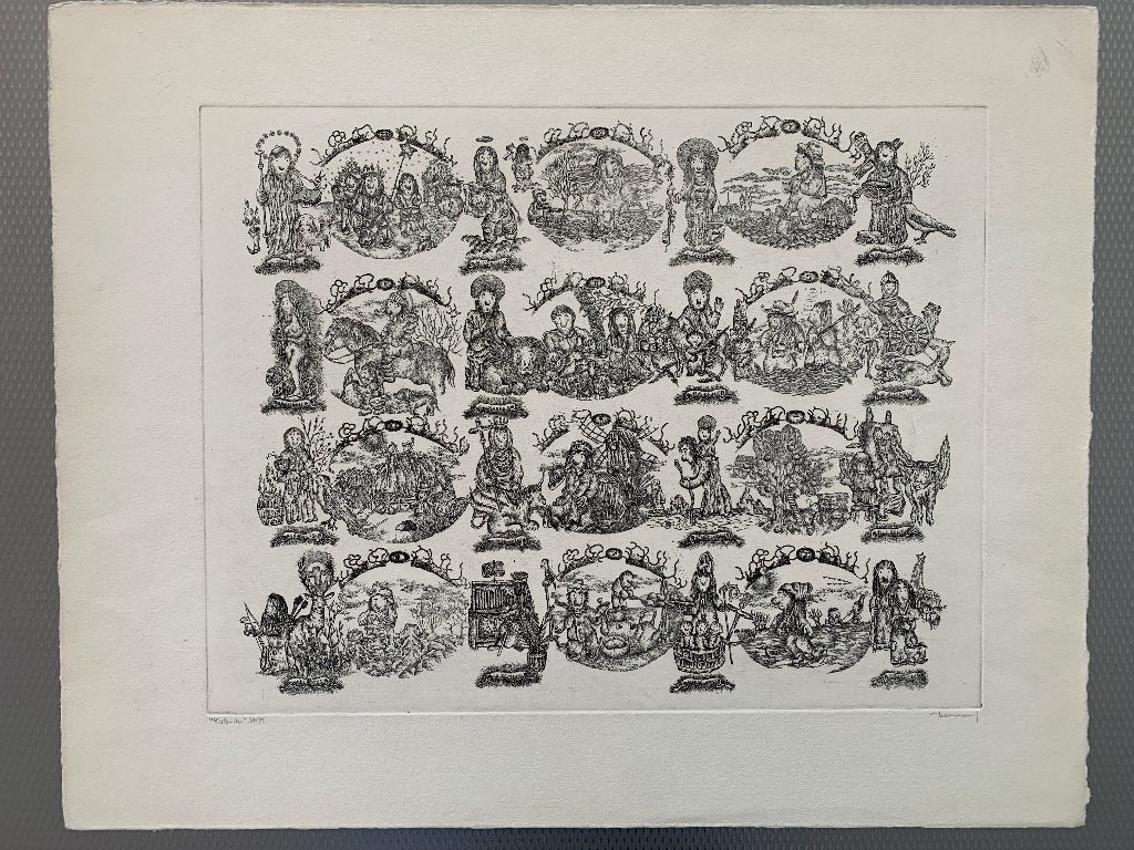 Lot van 6 etsen - Kerels, Dolphyn, De Braekeleer en anderen, Antiek en Kunst, Ophalen of Verzenden, Portret, Ets, Genummerd