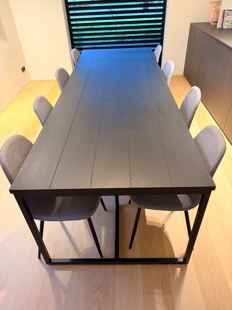 Eettafel donker eiken 230cm – Gero Wonen + 8 stoelen, Maison & Meubles, Tables | Tables à manger, Utilisé, 100 à 150 cm, 200 cm ou plus