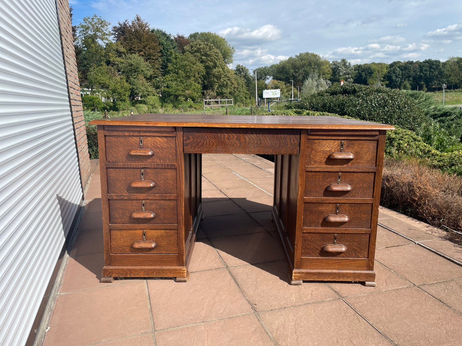 Massief eikenhouten dubbel bureau, Enlèvement