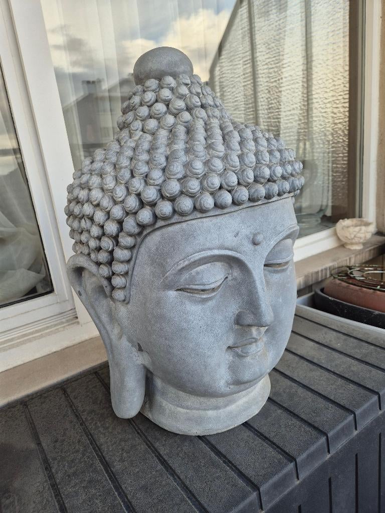 Tete de Bouddha effet pierre – 60 cm, Huis en Inrichting, Woonaccessoires | Boeddhabeelden, Gebruikt, Ophalen