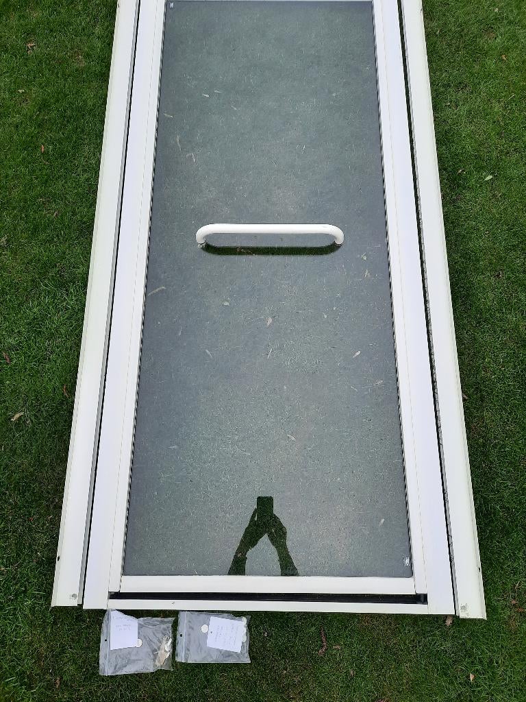 Douchedeur Veca met witte aluminium omlijsting, Ophalen, Gebruikt, Glas, Douche