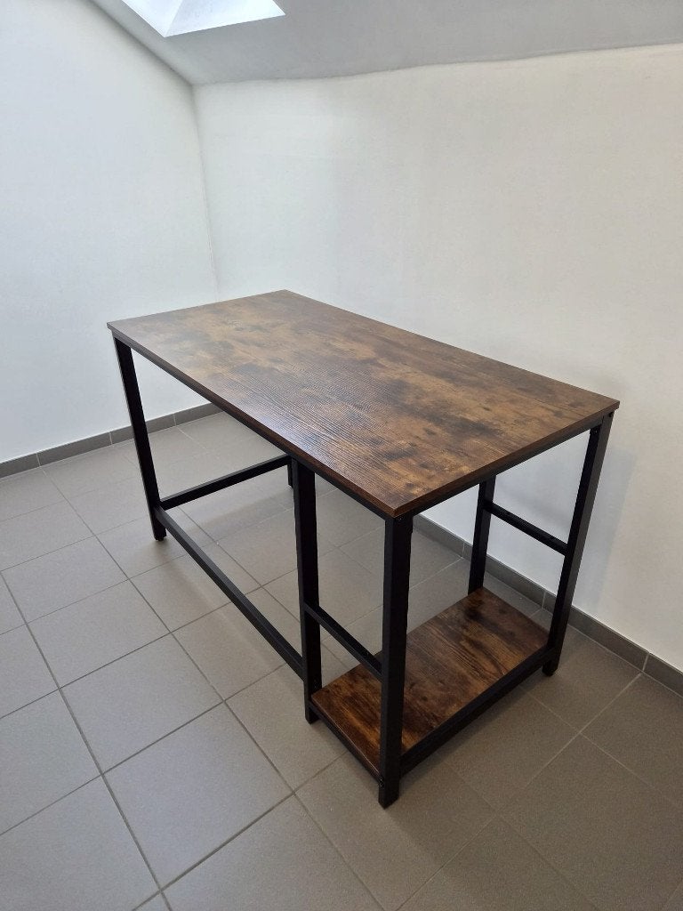 Bureau hout - zwart metaal (computertafel), Maison & Meubles, Bureaux, Bureau d'ordinateur, 120 cm, Avec tiroirs, Comme neuf