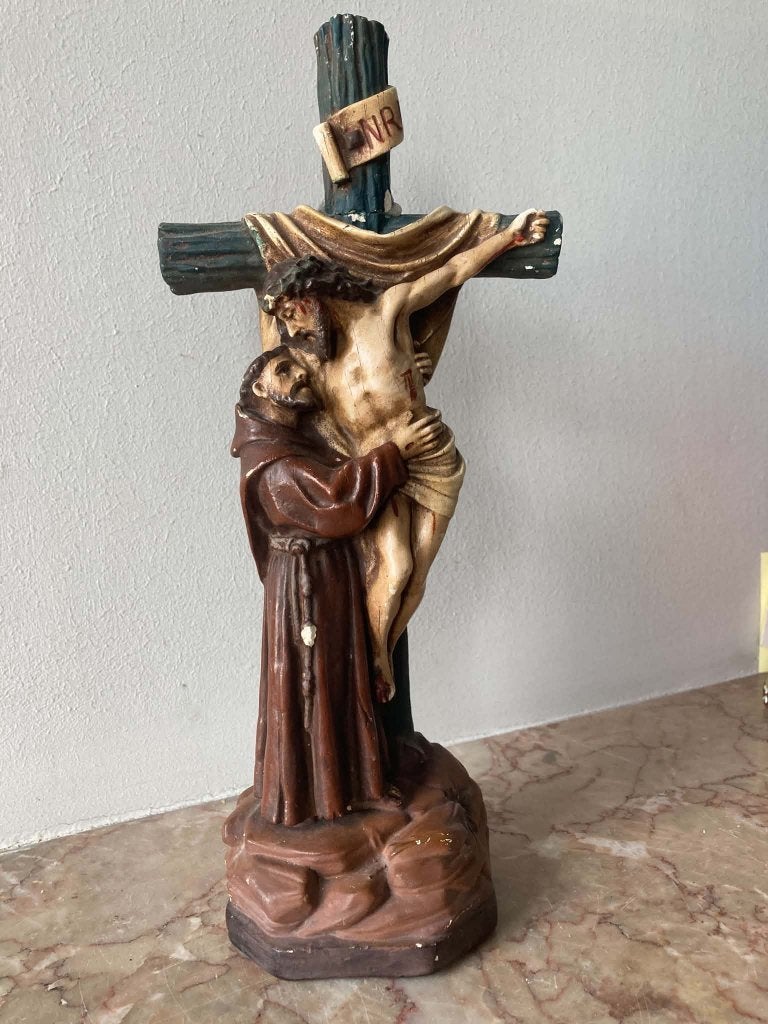 Beeld heilige Franciscus met Kruis (30 cm), Enlèvement ou Envoi, Utilisé, Image, Christianisme | Catholique