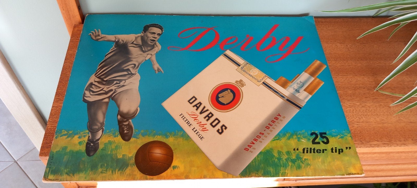 Ancienne publicité carton Cigarettes Davros Derby, Enlèvement ou Envoi, Utilisé, Panneau publicitaire