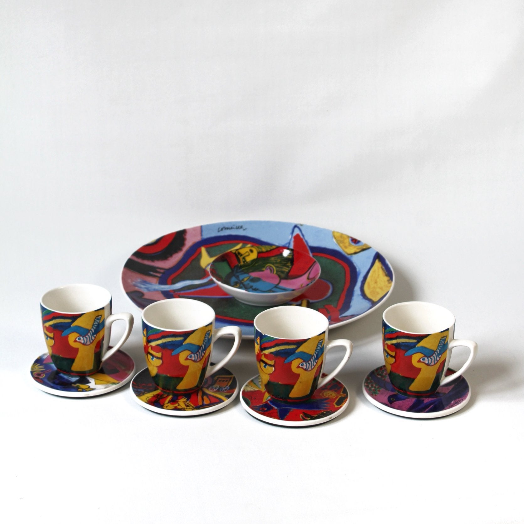 Vintage Corneille Koffieset met Schaal & Onderzetters –Cobra, Antiek en Kunst, Antiek | Servies compleet, Ophalen of Verzenden
