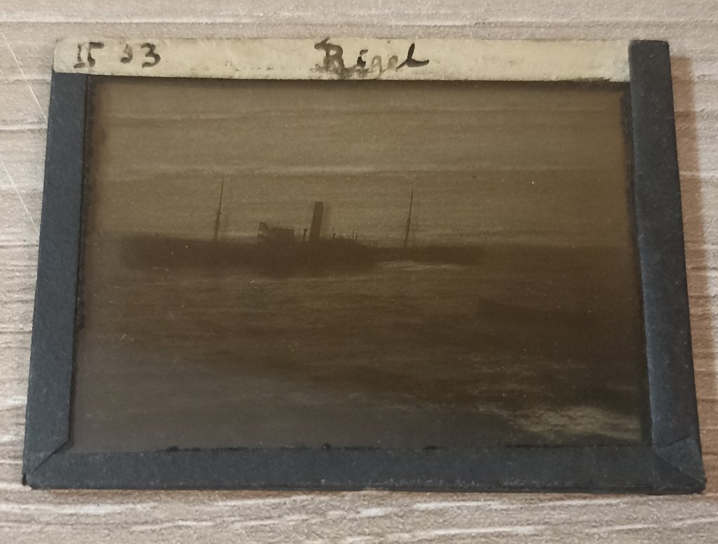 Plaque de verre stéréoscopique ancienne Cargo "Rigel" ww1, Envoi, Marine
