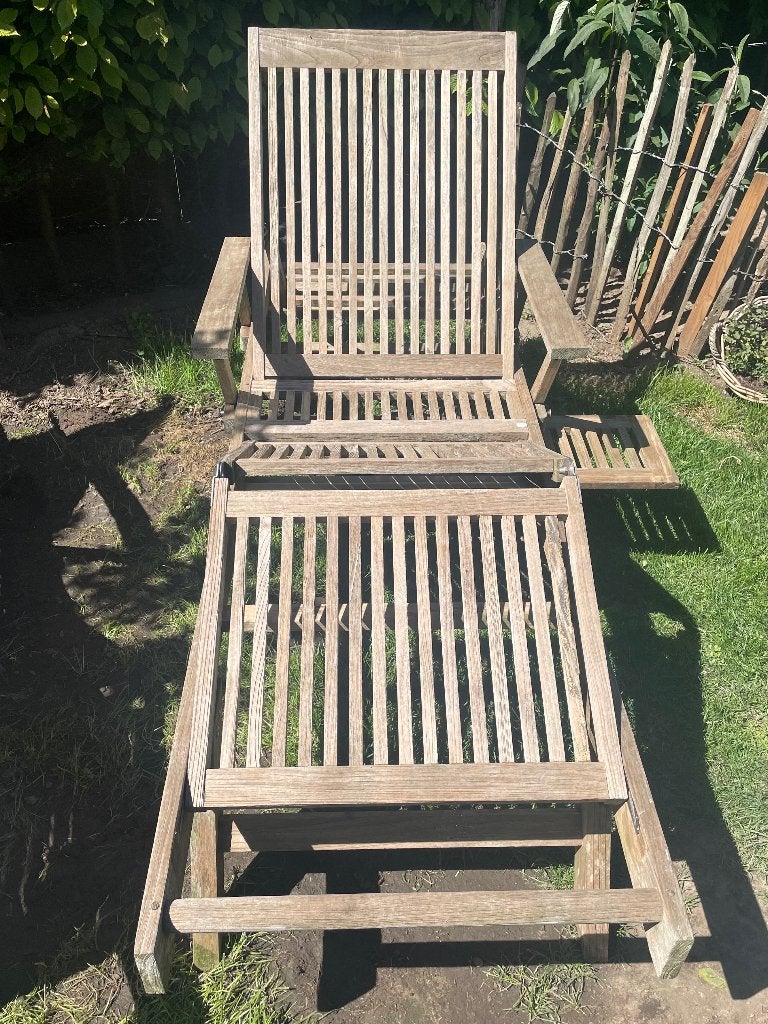 Ligbed teak, Tuin en Terras, Ligbedden, Ophalen, Gebruikt, Teakhout, Verstelbaar