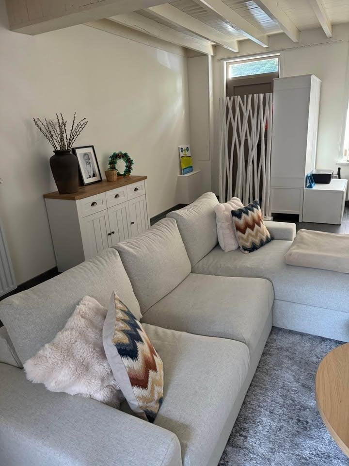 3 zitszetel met chaise longue met brede armleuningen, Trois personnes, Banc droit, Comme neuf, Enlèvement