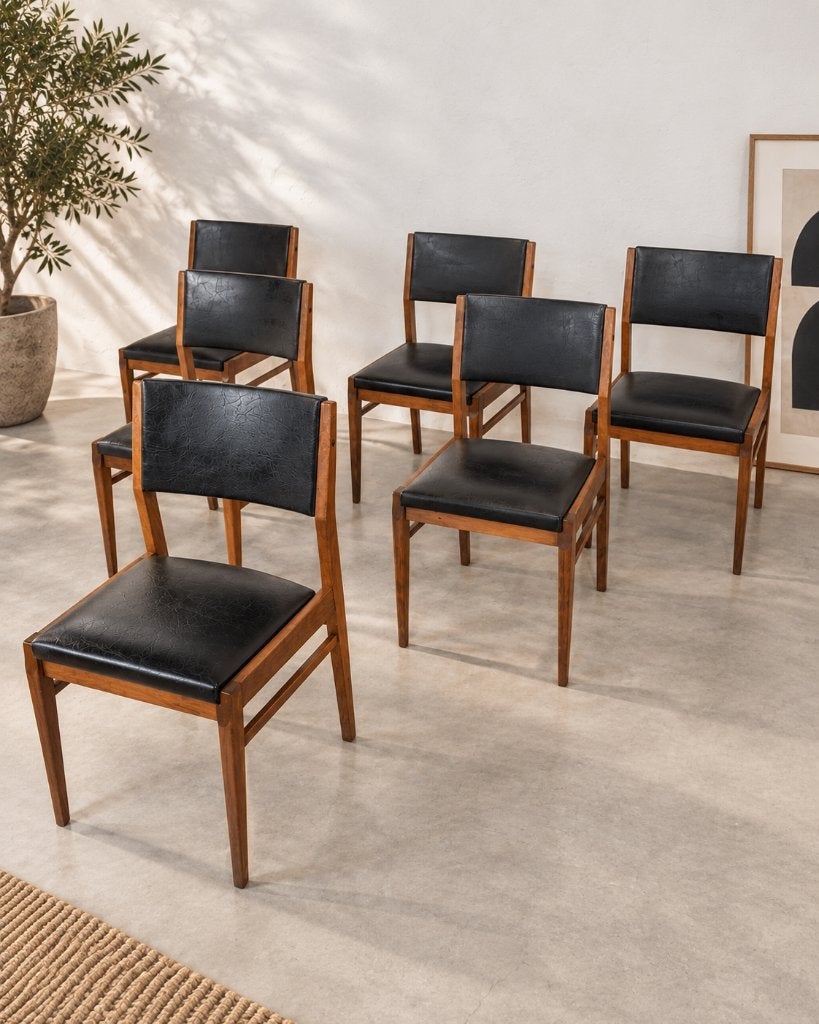 Lot de 6 chaises vintage scandinaves – années 60, Maison & Meubles, Enlèvement, Noir, Bois