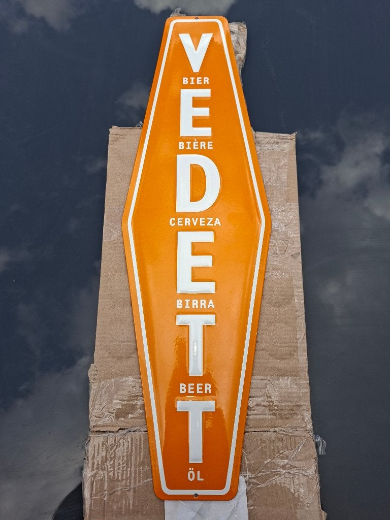 Plaque émaillée Vedett, Collections, Enlèvement ou Envoi, Comme neuf, Panneau publicitaire