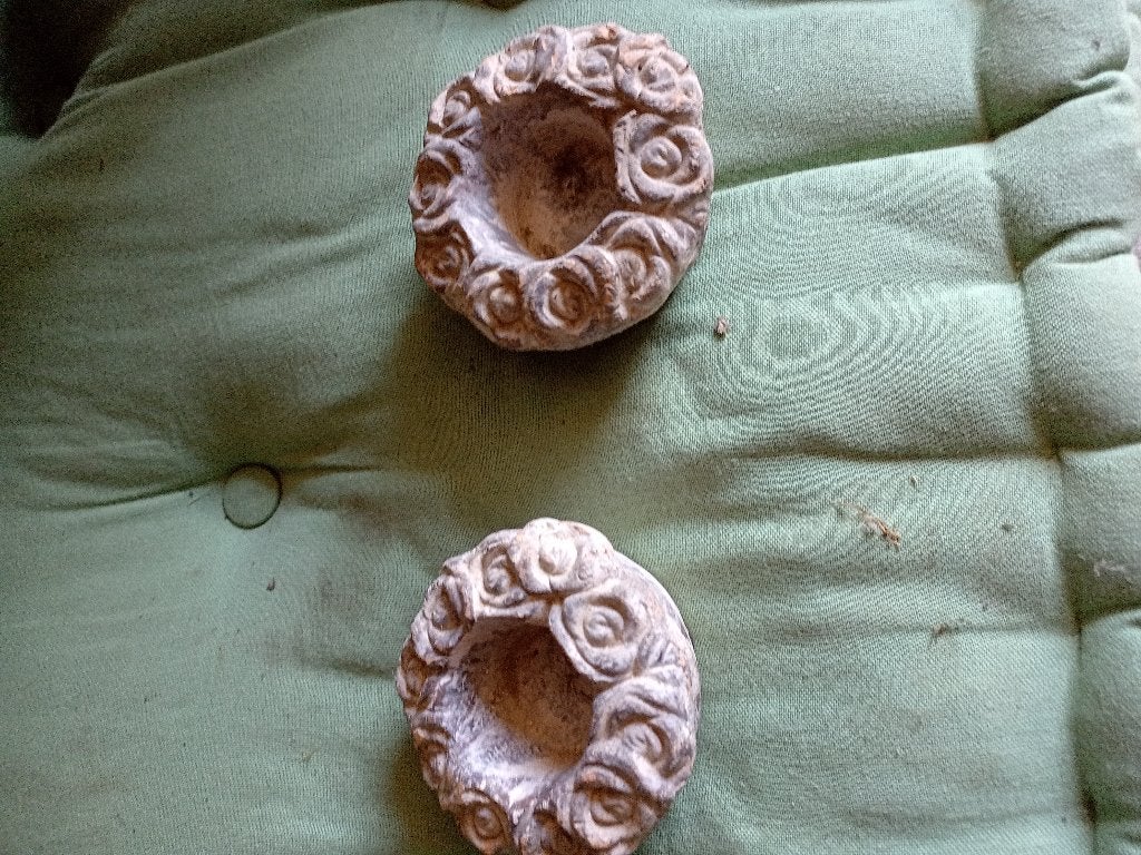 2 stenen kaarssenhoudertjes, Tuin en Terras, Ophalen, Gebruikt