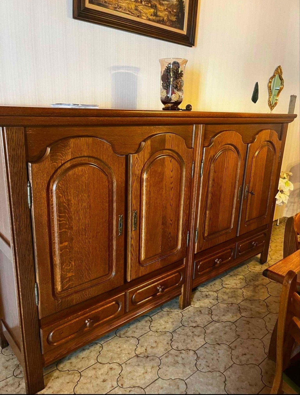 Salle à manger complète en chêne massi, Maison & Meubles, Ancien, Enlèvement, Utilisé, Chêne